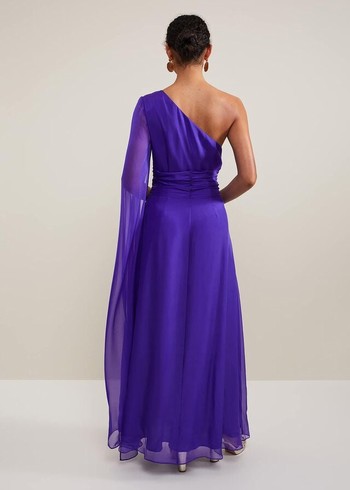 Phase Eight Darby Silk One Shoulder Dress Purple Australia | VO5932071